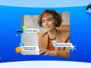 Illustration de la couverture du rapport sur l'état du marketing montrant une femme utilisant l'IA, les données et le CRM sur une tablette avec des caractères Agentforce sur fond bleu.