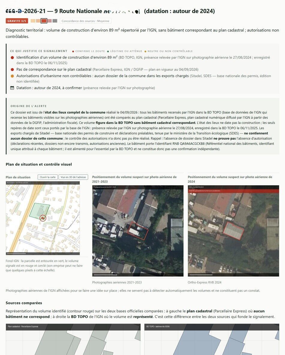 pPr&eacute;sentation d'une page d'un dossier de signalement 